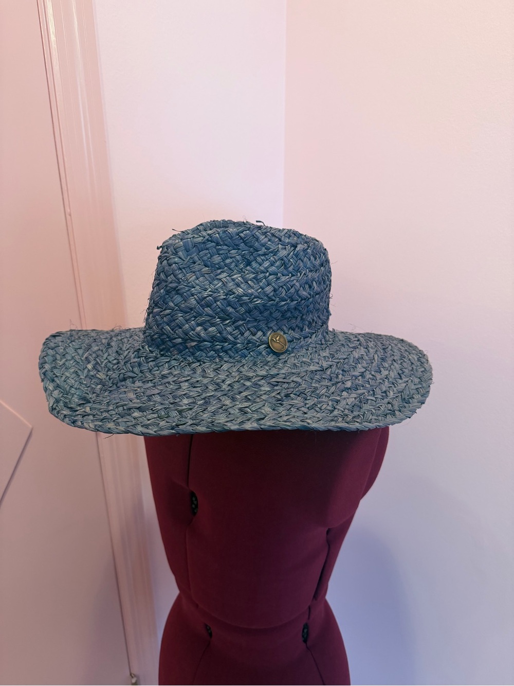 Blue Straw Wide-Brim Sun Hat